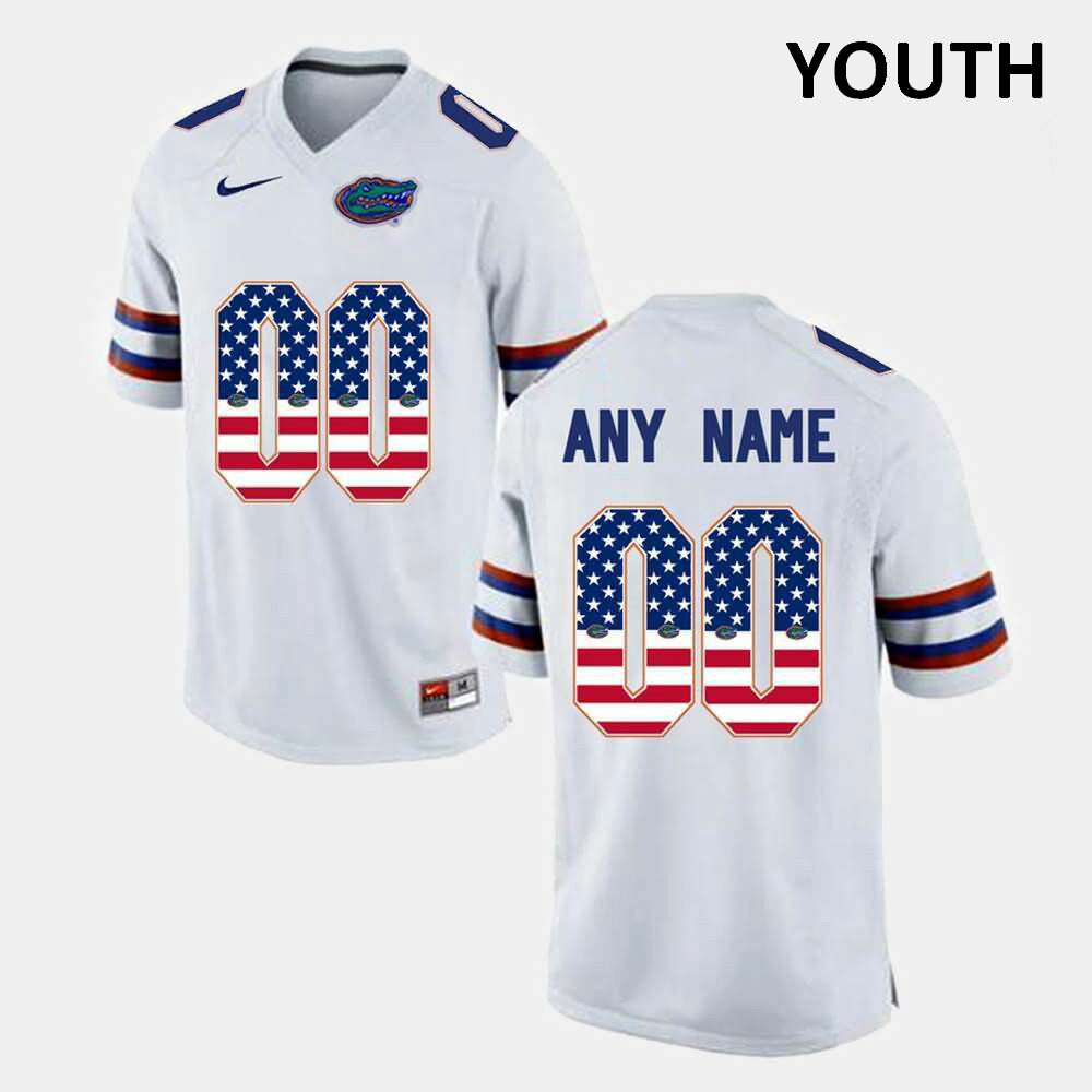 NCAA Florida Gators Customize Youth #00 Nike White US Flag Fashion Stitched Authentic College Football Jersey XQY8164KF